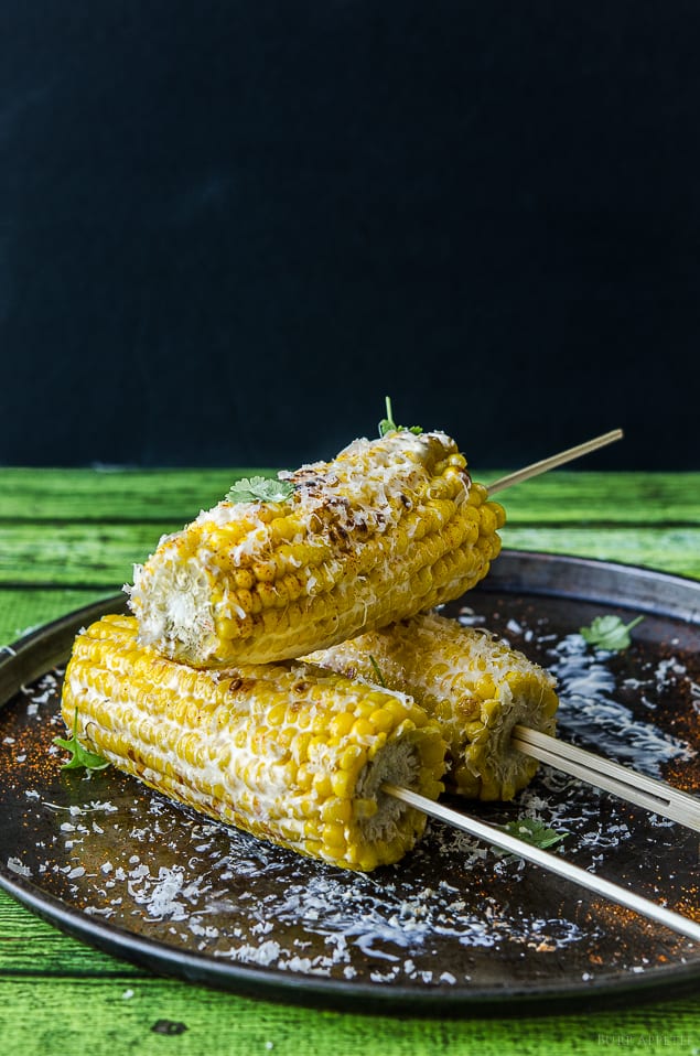 Corn on the cob with lime and parmesan