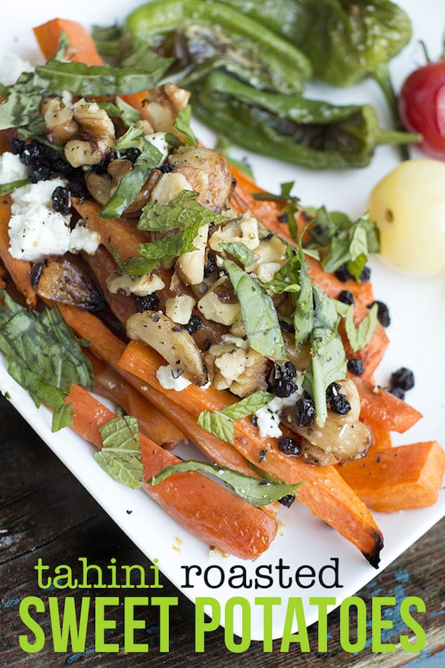 Roasted Sweet Potatoes and Tahini Dressing