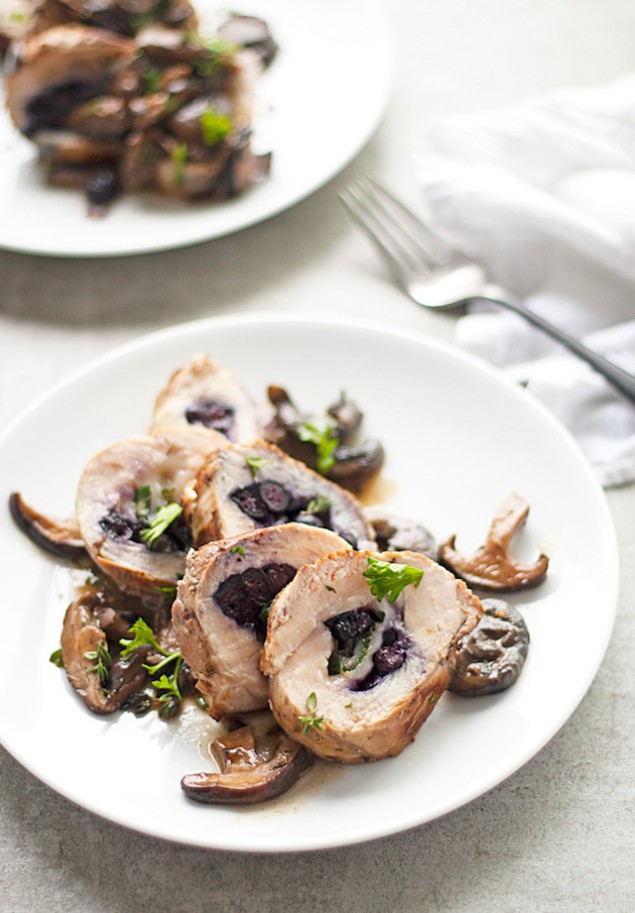 Blueberry and Provolone Stuffed Chicken and Mushroom Sauce