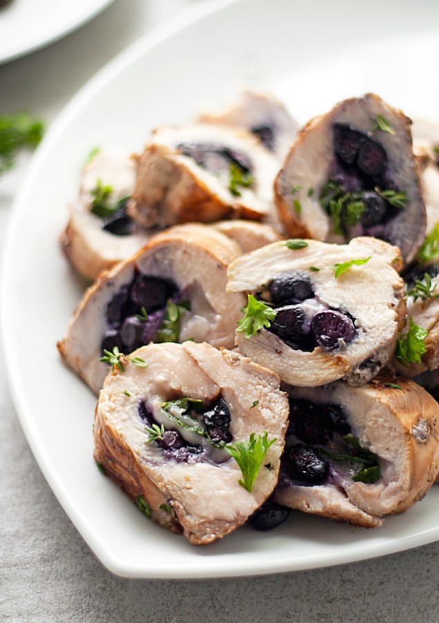 Blueberry and Provolone Stuffed Chicken and Mushroom Sauce