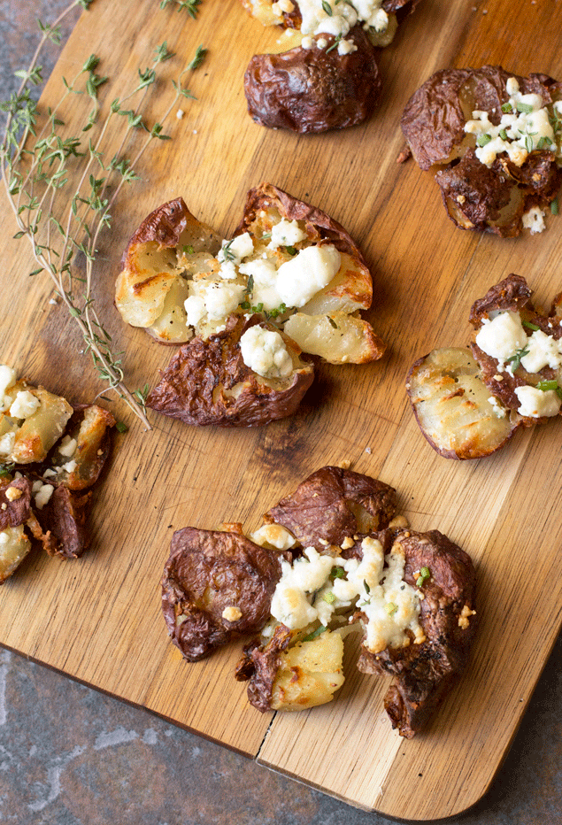 Smashed Potatoes with Fresh Herbs & Blue Cheese