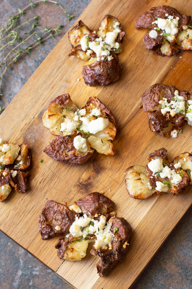 Smashed Potatoes with Fresh Herbs & Blue Cheese