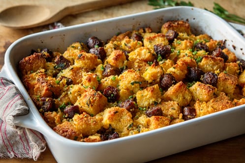 Spicy Cheddar and Sausage Cornbread Stuffing
