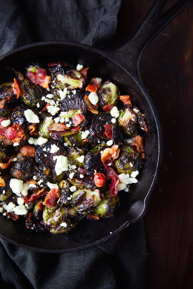 Blueberry Balsamic Brussels Sprouts with Bacon and Blue Cheese