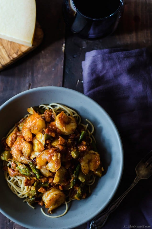  Italian Holiday Table: Pancetta Pasta with Shrimp and Orange Polenta Cake