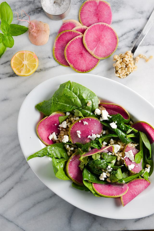 Radish and Barley Spinach Salad