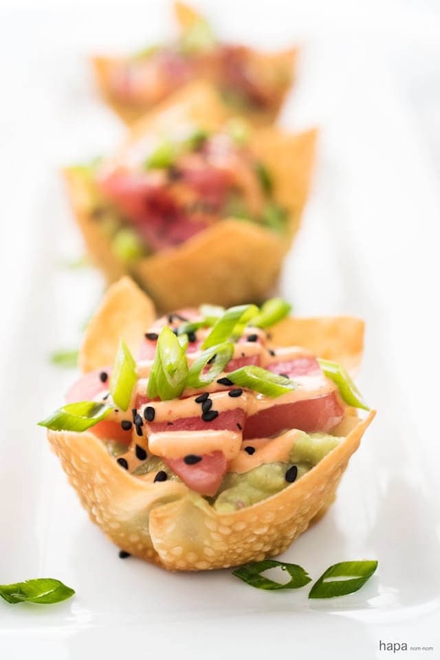 Tuna and Avocado Wontons with Sriracha Aioli