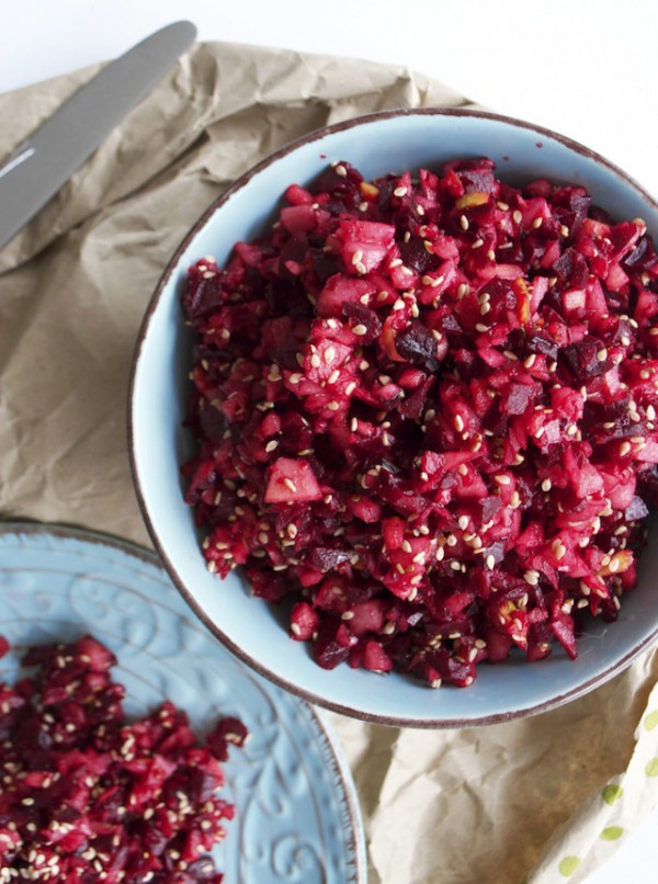 Raw Beet and Sesame Salad with Balsamic Vinaigrette