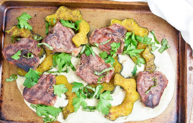 Lamb Chops with Acorn Squash and Artichoke Puree