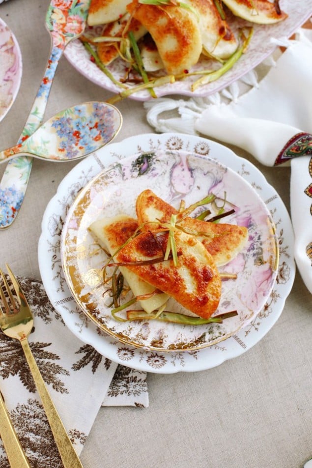 Cheese and Potato Pierogi with Fried Leeks