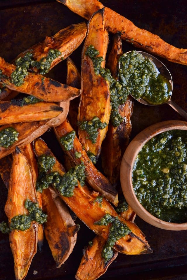 Parsley Pesto and Sweet Potato Fries