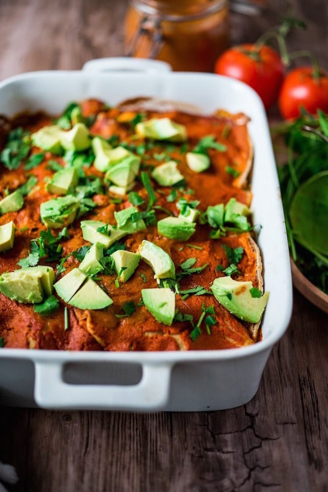 Enchilada Casserole with 2 Minute Enchilada Sauce