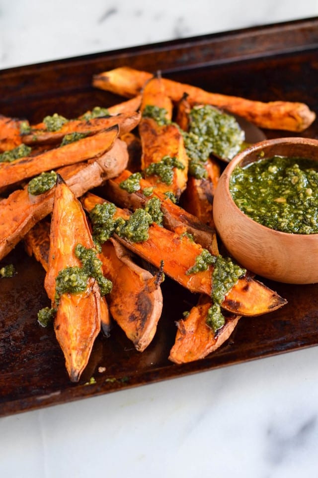 Parsley Pesto and Sweet Potato Fries