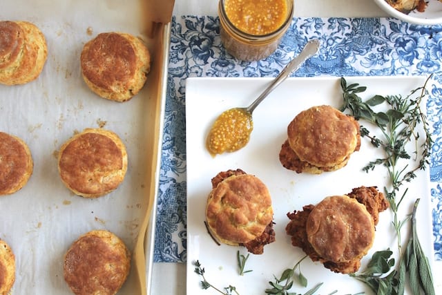 Apricot Mustard and Fried Chicken Biscuits 