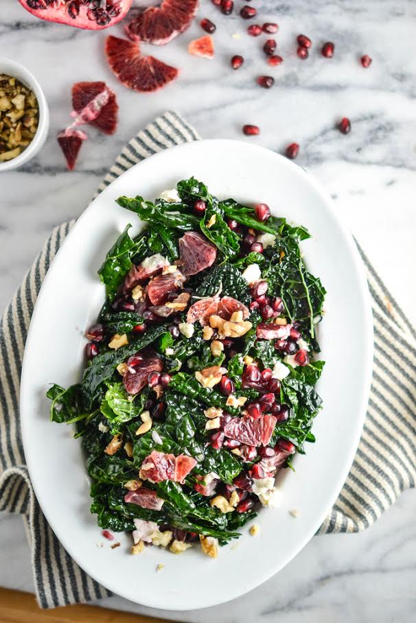 Massaged Kale Salad Topped With Blood Orange and Pomegranate