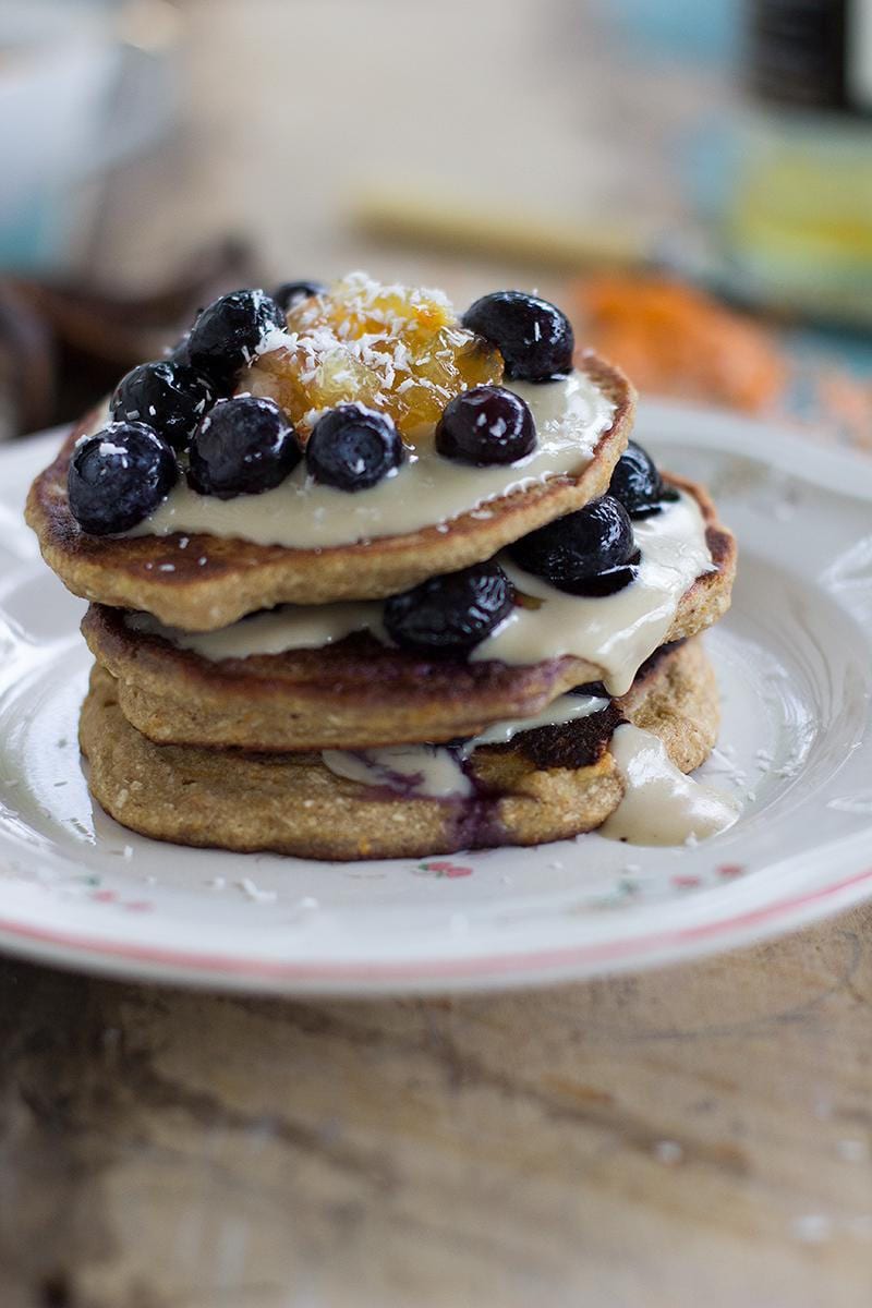 Vegan Pancakes and Chocolate Tahini Sauce with Blueberries2