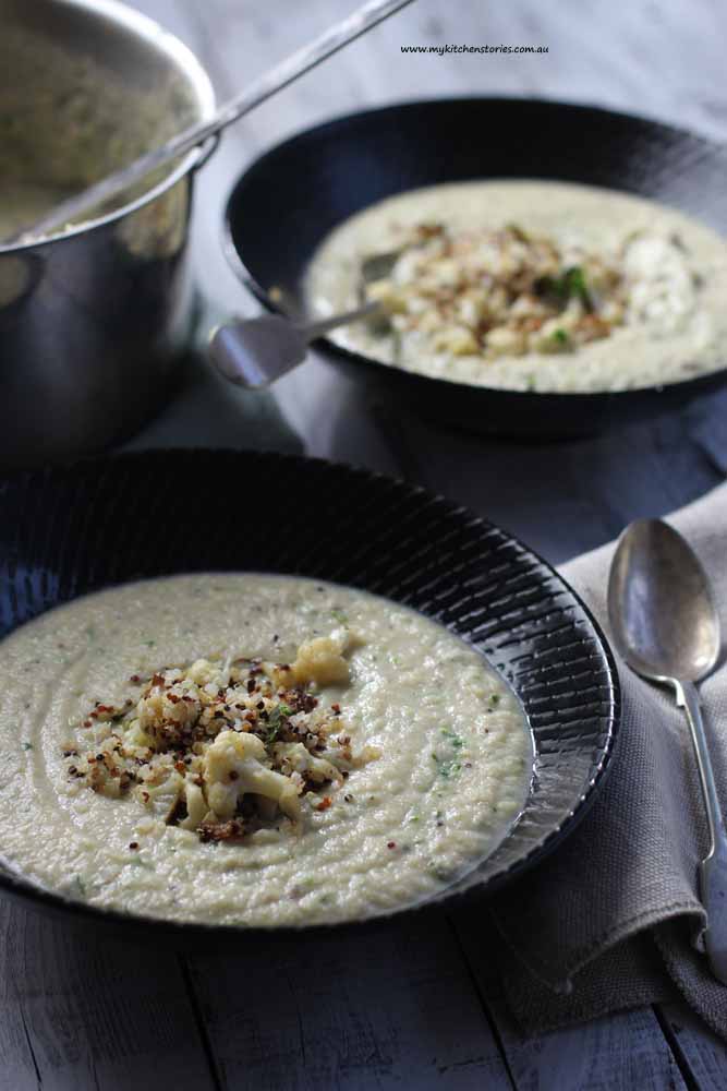 Cauliflower Quinoa and Spinach Soup