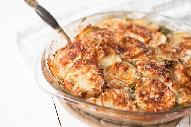 Winter Potato Gratin with Kale and Apples