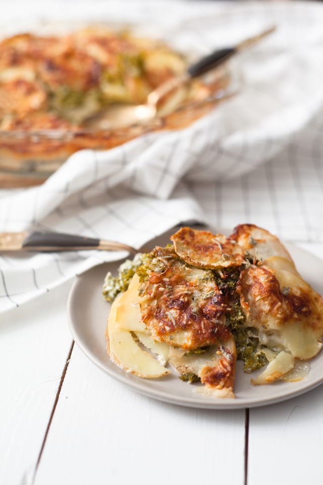 Winter Potato Gratin with Kale and Apples