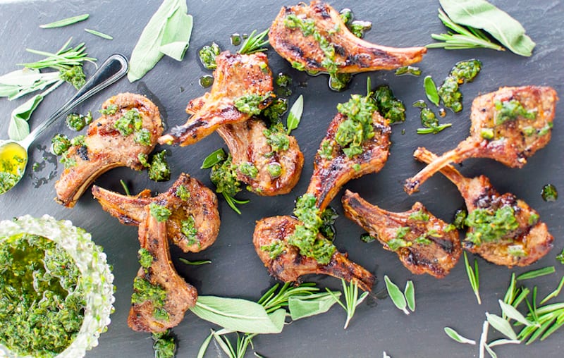 Garlic and Herb Rubbed Lamb Chops with Mint Chimuchurri