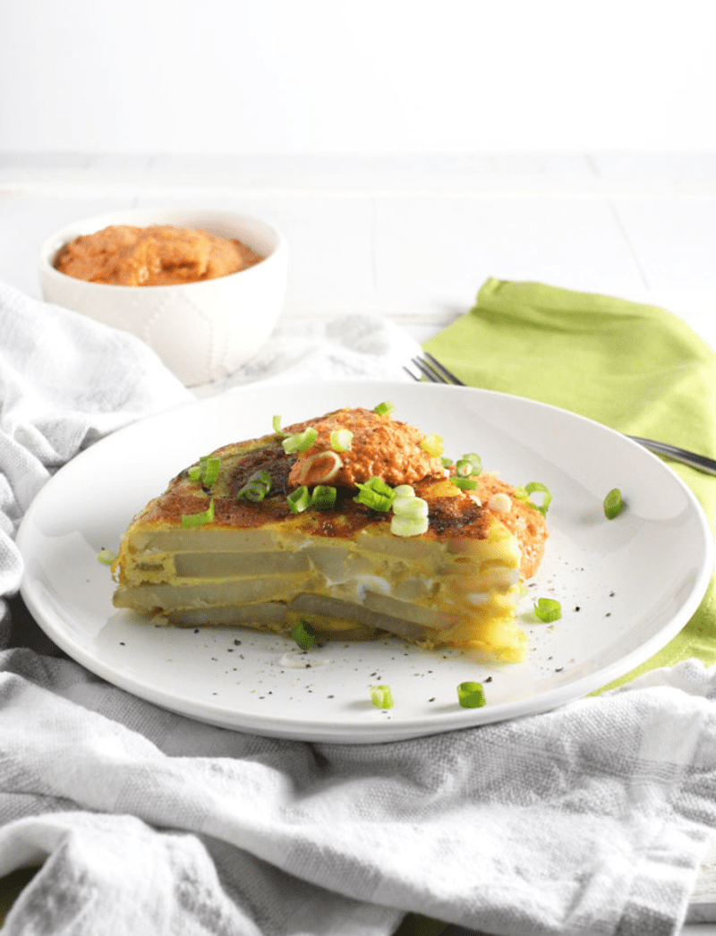 Tortilla Española with Red Pepper Sauce