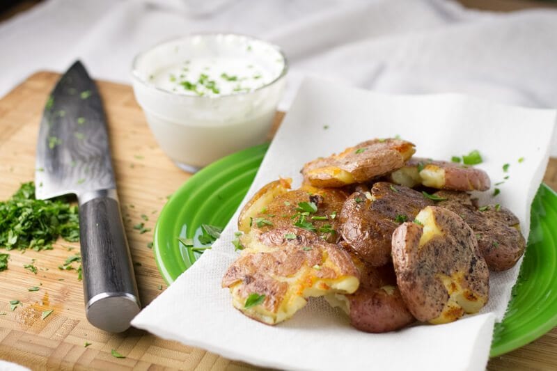 Smashed Potatoes with Feta Cream