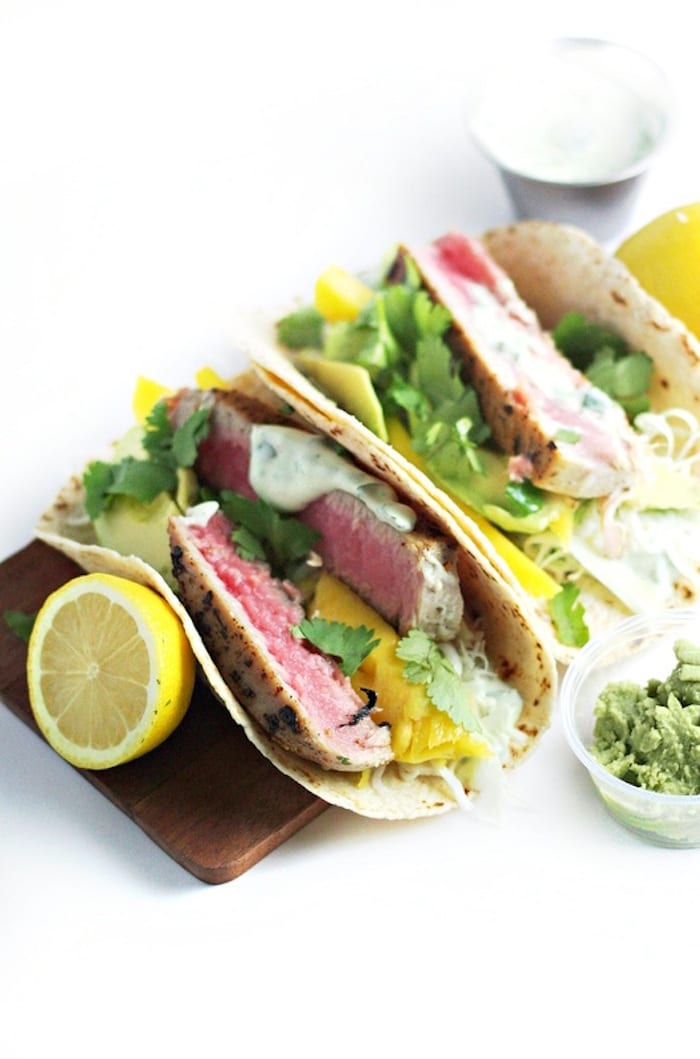 Tuna Tacos with Wasabi-Cilantro Aioli