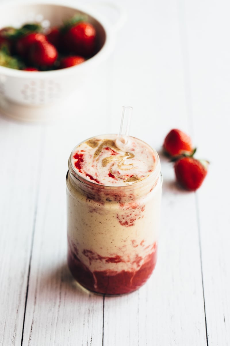 Strawberry and Almond Butter Swirl Smoothie