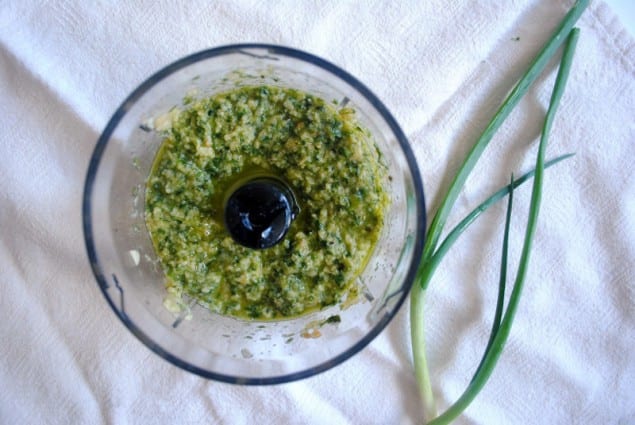 Scallion and Ginger Pesto Pasta with Asparagus