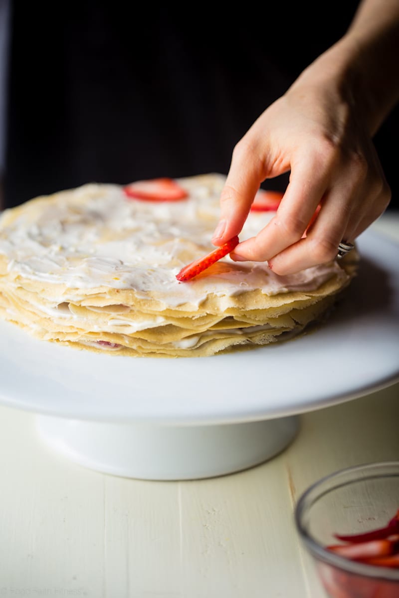 Lemon Strawberry Coconut Crepe Cake