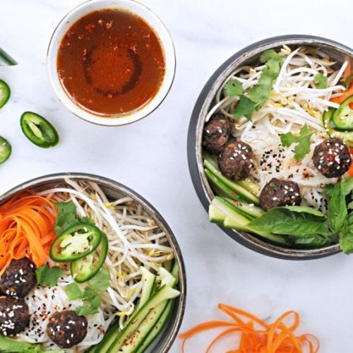 Vietnamese Meatball And Rice Noodle Bowl