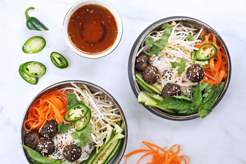 Vietnamese Meatball and Rice Noodle Bowl
