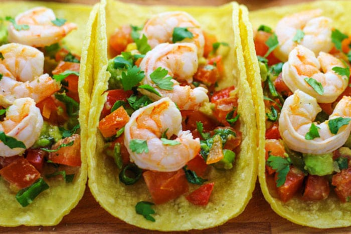 Shrimp Tacos with Avocado Pico