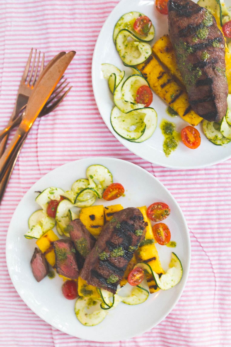 Grill Like an Italian with Colavita: Truffle Steak with Polenta Cakes and Zucchini Salad
