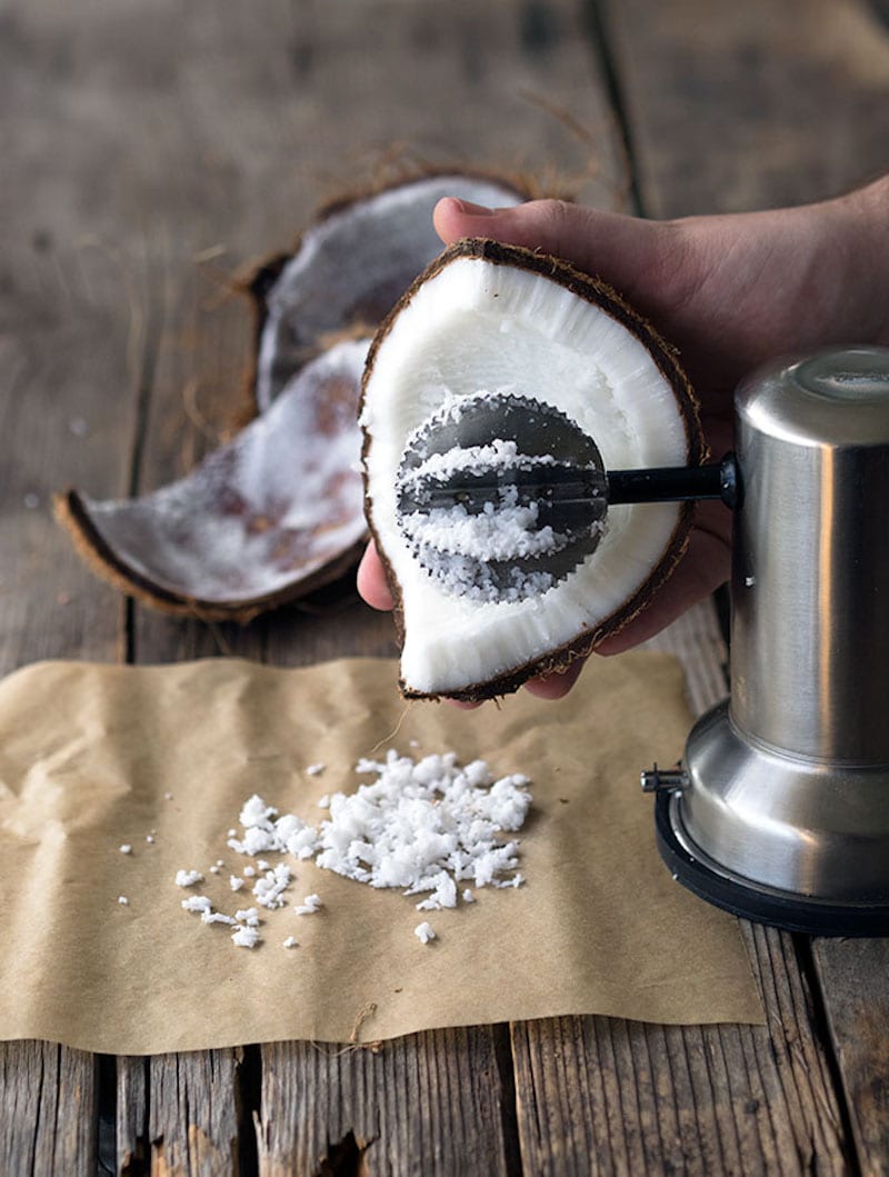 Grating-Fresh-Coconut-for-Fresh-Coconut-Chutney