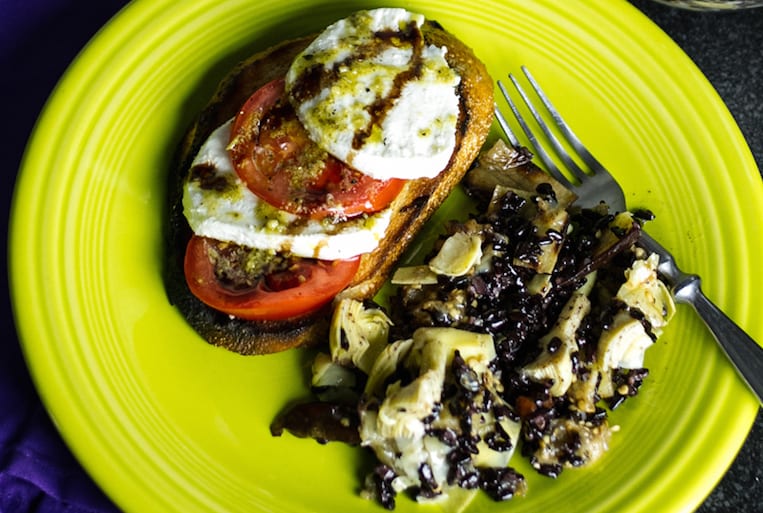 Grill Like an Italian with Colavita: Eggplant and Rice Salad with Grilled Sourdough Caprese Stacks
