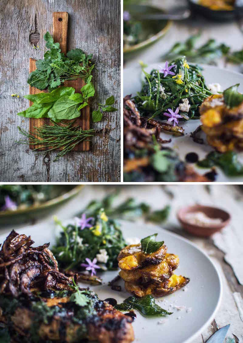Grilled Indian Spiced Pork with Foraged Greens