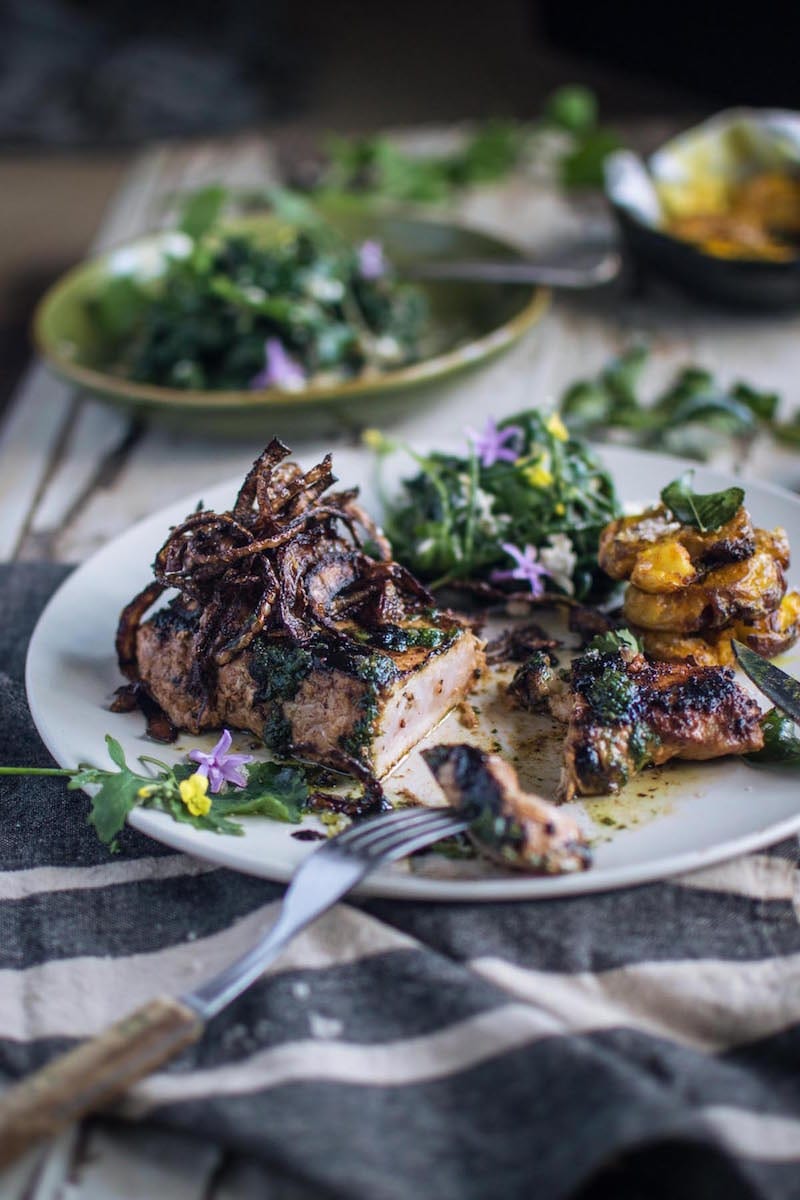 Grilled Indian Spiced Pork with Foraged Greens