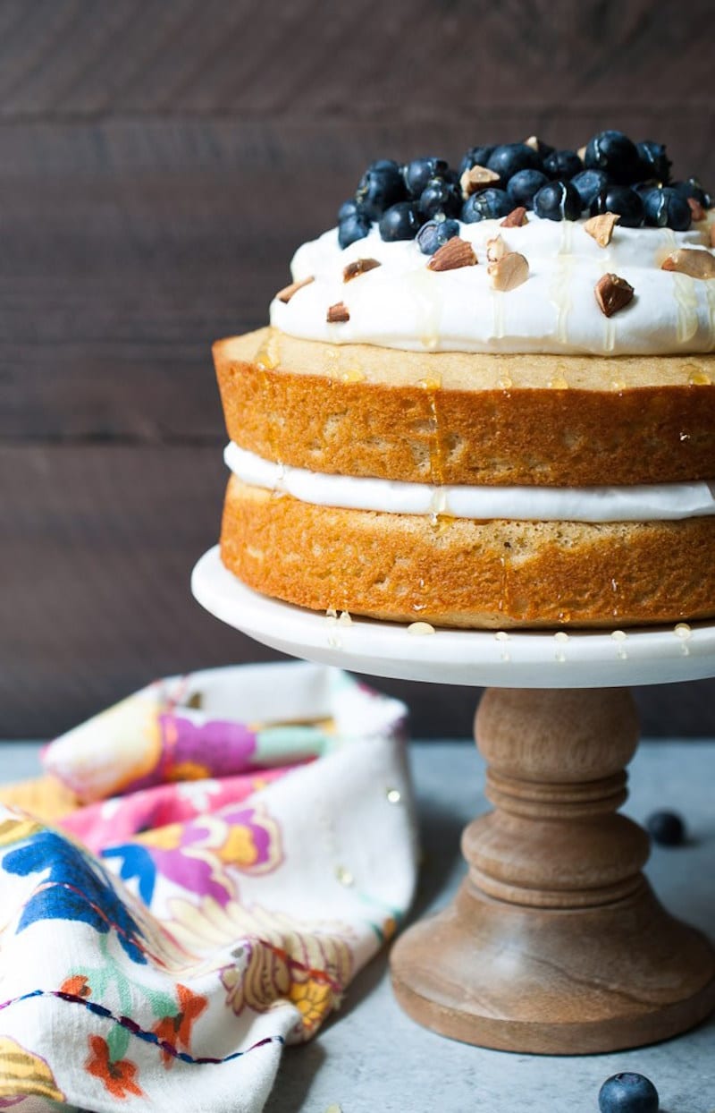 Lemon Olive Oil Cake with Blueberries and Coconut Whipped Cream