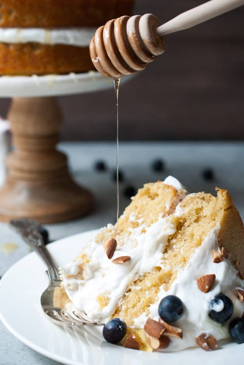 Lemon Olive Oil Cake with Blueberries and Coconut Whipped Cream