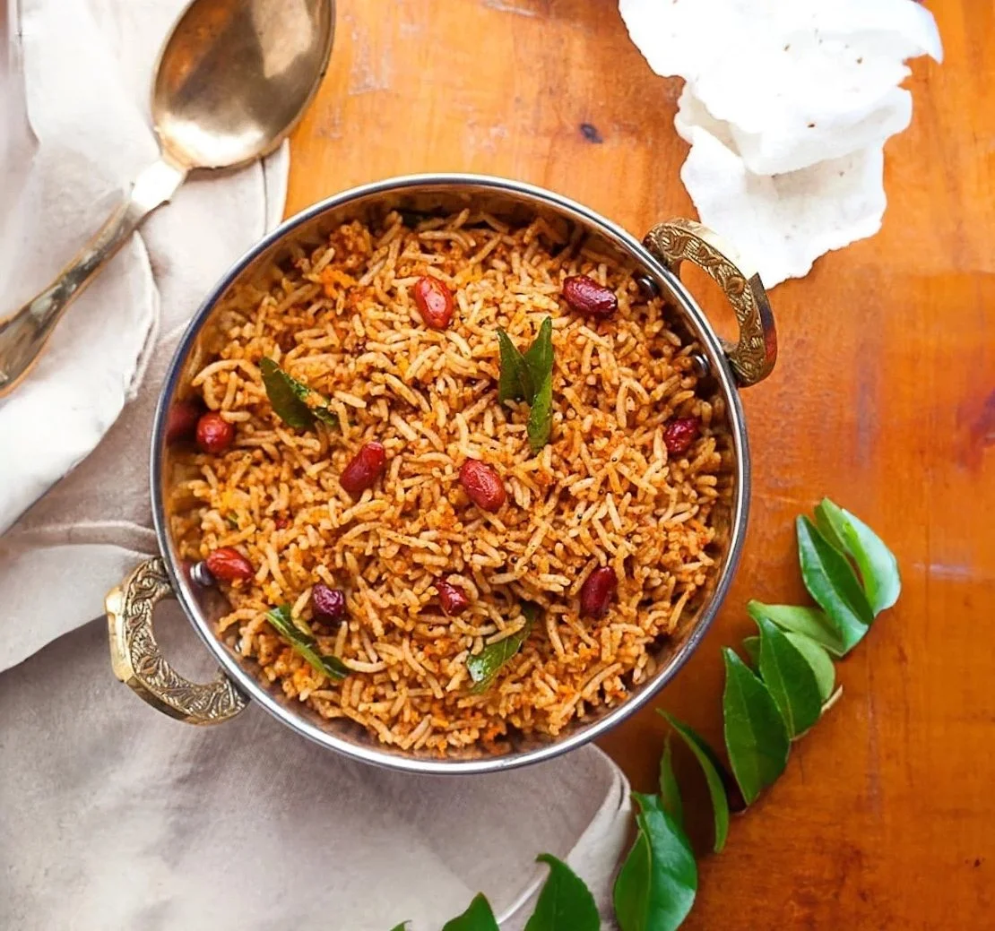 Polgare Rice Puliyogare - South Indian Tamarind Rice