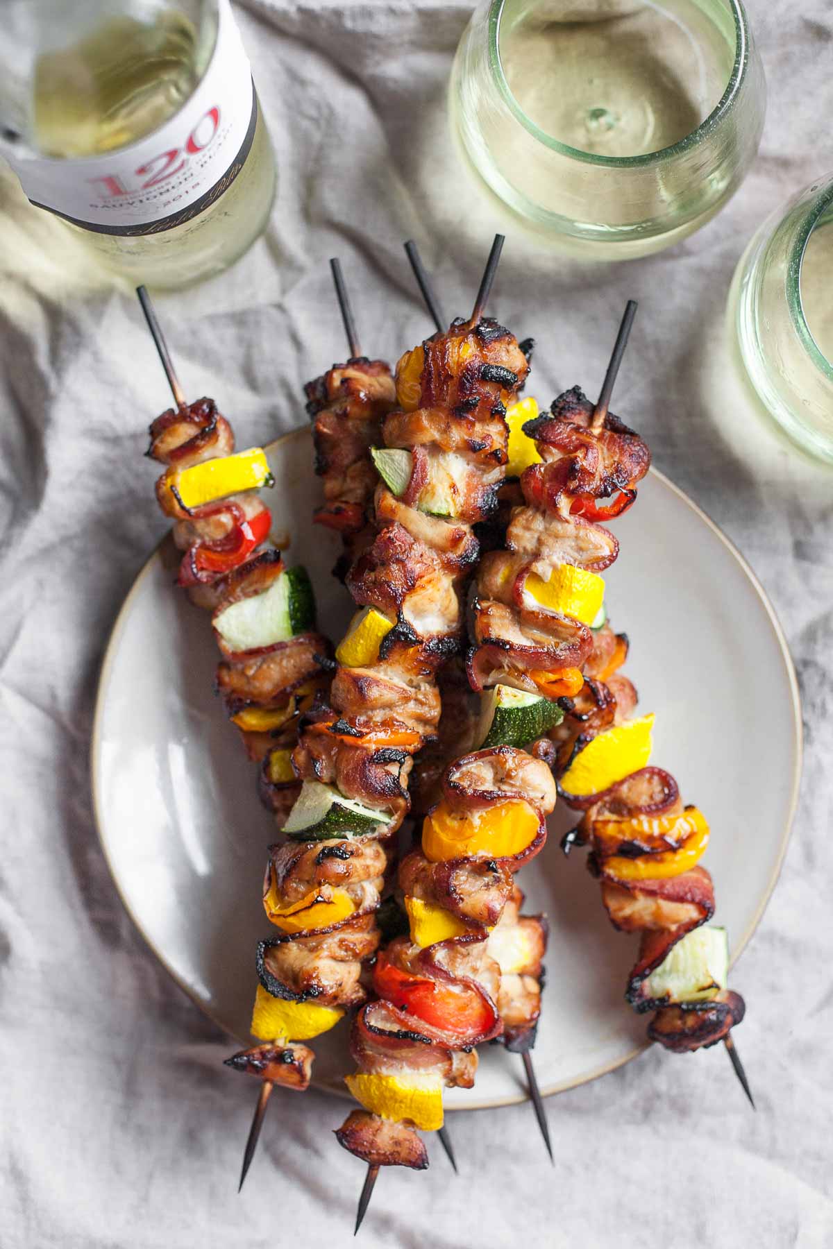Bacon, Balsamic, and Veggie Chicken Skewers