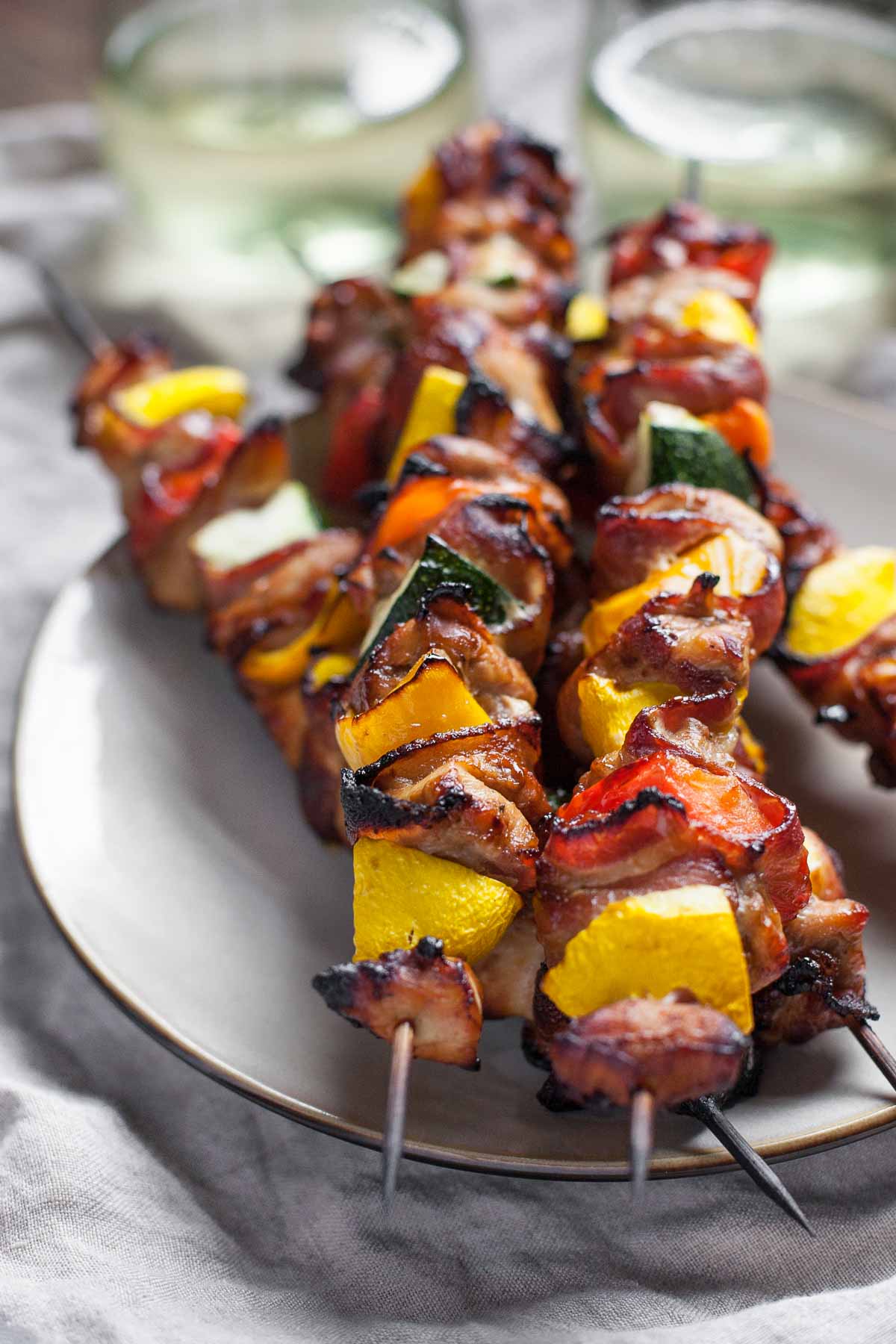 Bacon, Balsamic, and Veggie Chicken Skewers