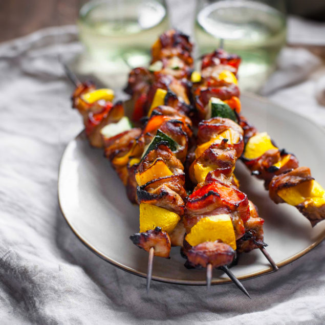 Balsamic Glazed Chicken Bacon Skewers