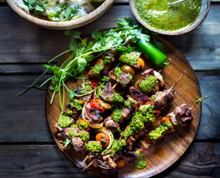 Grilled Chilean Beef Skewers with Chimichurri