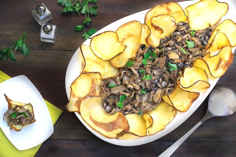 Mushroom Trifolati with Homemade Chips