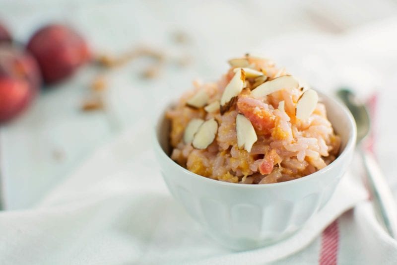 Peaches and Cream Fried Rice Pudding