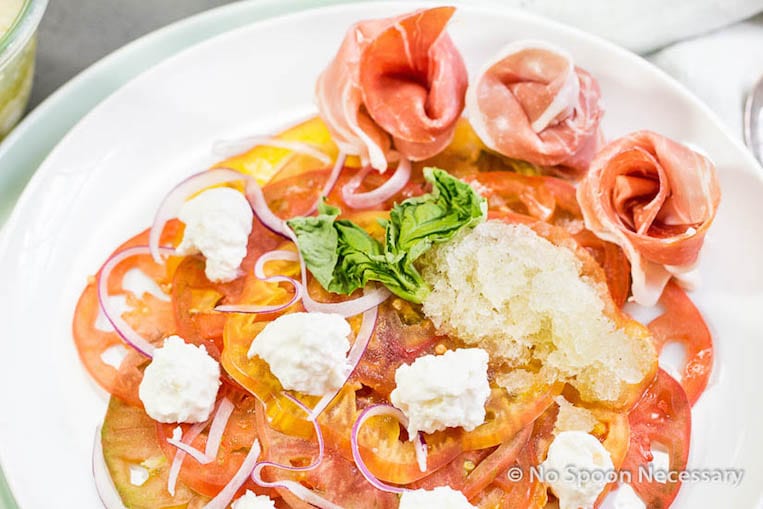 Heirloom Tomatoes with Balsamic, Burrata and Basil Granita