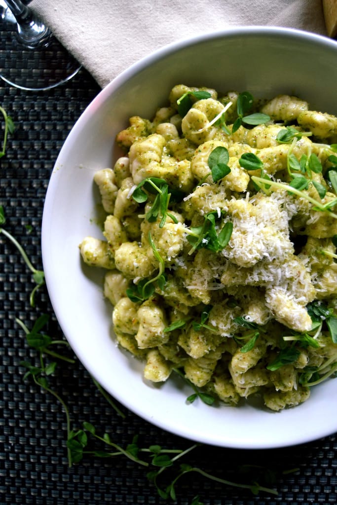 Fresh Ricotta Cavatelli with Pea Sprout Pesto