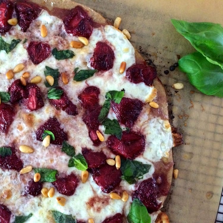 Mozzarella and Balsamic Roasted Strawberry Pizza